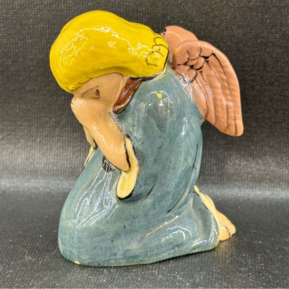 Handmade Mexican Pottery, Kneeling Angel Figurine Made In Mexico
